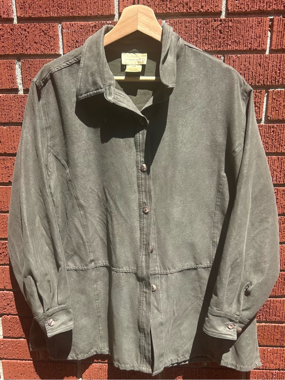 Vintage Y2K Olive Faux Suede Button-Up Jacket/Shirt – Large